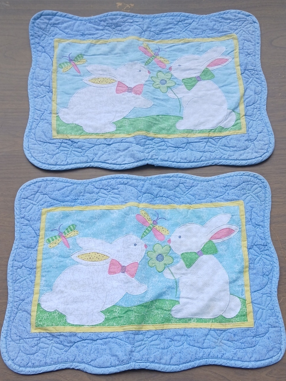 Vintage Blue Bunny Quilted Placemat Set of 2